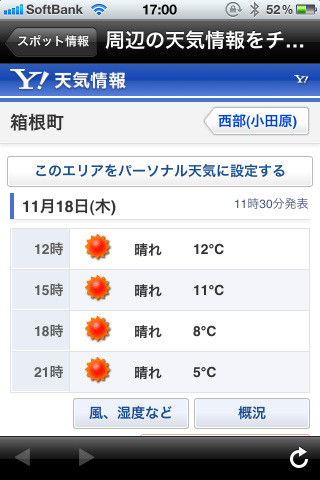行楽に天気予報は必須。簡単に情報をチェック出来るのは強み。