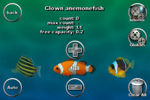 熱帯魚の設定画面。クマノミのウェイトは1.1。